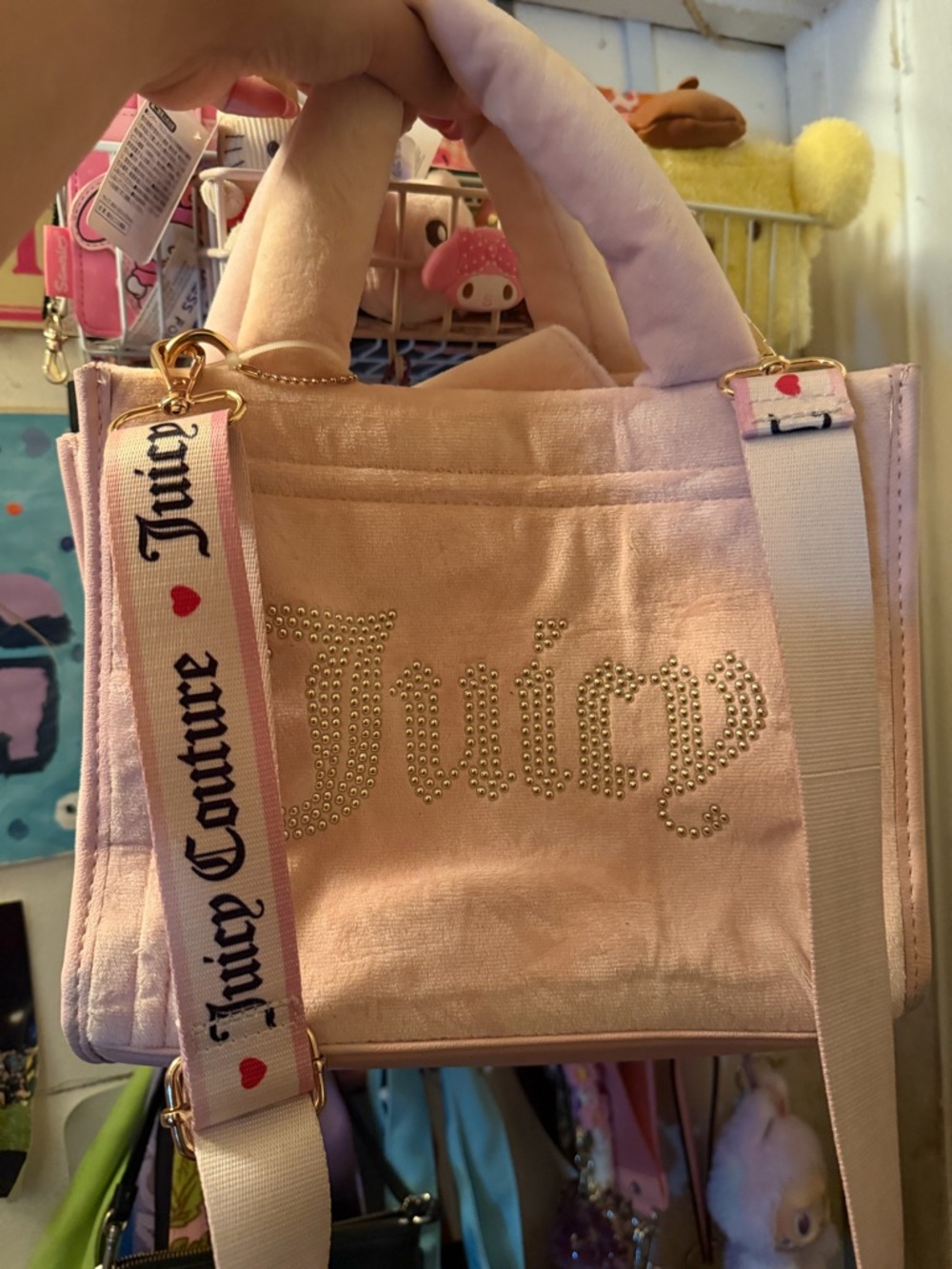 Juicy Couture Pink Velvet Mini Tote with Rhinestone Logo